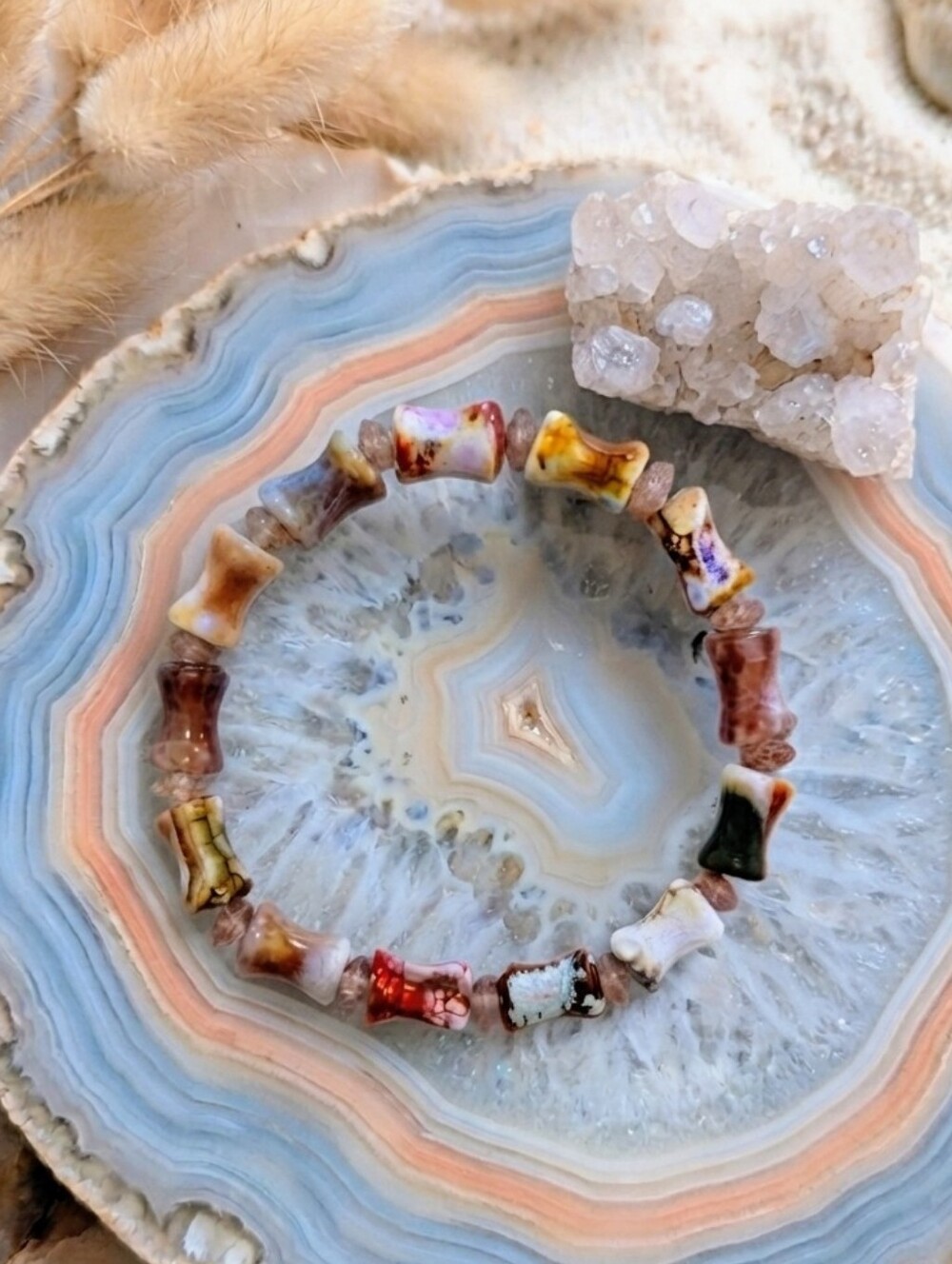 Fantasy Fire Agate/Strawberry Quartz Bracelet
